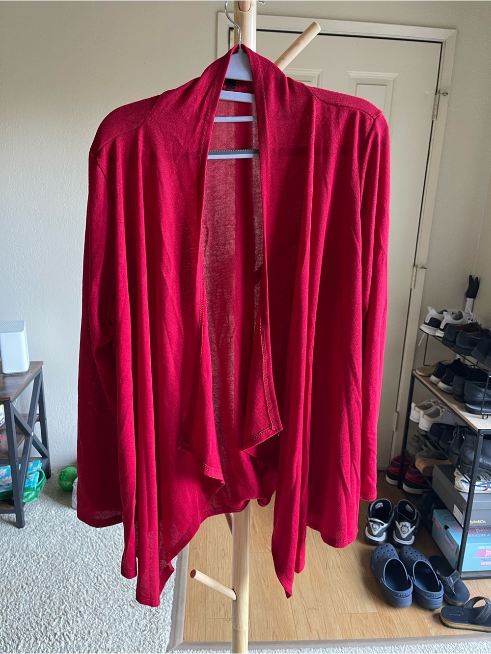 Rag & Couture Open-Front Draped Cardigan in Red